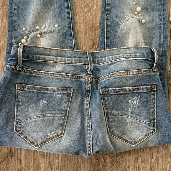 Driftwood Beau 26 Mid-rise Skinny Jean Distressed Pearl Rhinestone Embellished - Picture 9 of 9